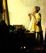 Jan Vermeer ung dam ned parlhalsband oil painting on canvas